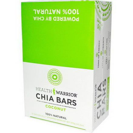 Health Warrior, Inc. Chia Bars, Coconut, 15 Bars, 25g Each