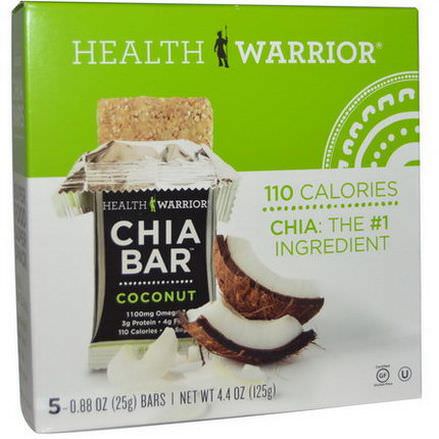 Health Warrior, Inc. Chia Bars, Coconut, 5 Bars 25g
