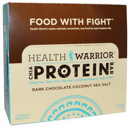 Health Warrior, Inc. Chia Protein Bar, Dark Chocolate Coconut Sea Salt, 12 Bars, 50g
