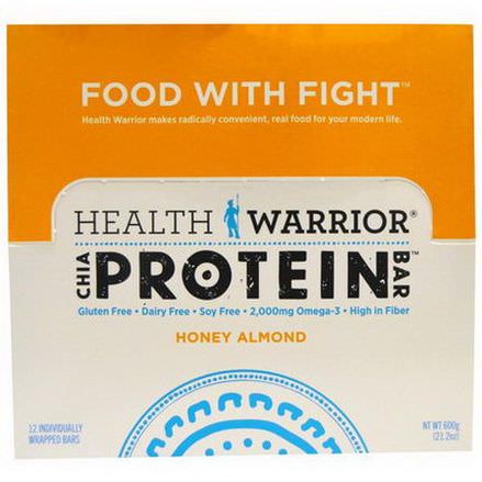 Health Warrior, Inc. Chia Protein Bar, Honey Almond, 12 Bars 600g