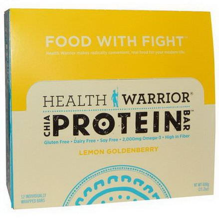 Health Warrior, Inc. Chia Protein Bars, Lemon Goldenberry 50g Each