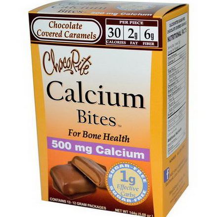 HealthSmart Foods, Inc. ChocoRite, Calcium Bites, Chocolate Covered Caramels, 12 Packages, 12g Each