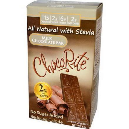 HealthSmart Foods, Inc. ChocoRite, Milk Chocolate Bar, No Sugar Added, 5 Bars 28g Each