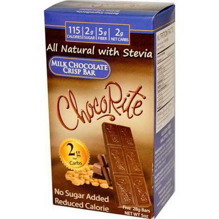 HealthSmart Foods, Inc. ChocoRite, Milk Chocolate Crisp Bar, 5 Bars 28g Each