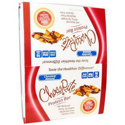 HealthSmart Foods, Inc. ChocoRite Protein Bar, Chocolate Almond, 12 Bars 64g Each