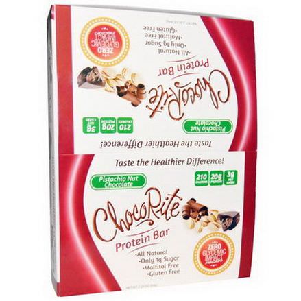 HealthSmart Foods, Inc. ChocoRite Protein Bar, Pistachio Nut Chocolate, 12 Bars 64g Each