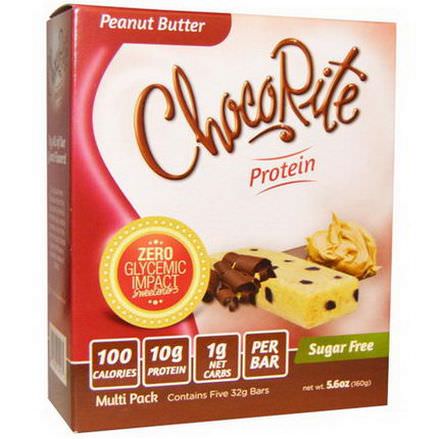 HealthSmart Foods, Inc. ChocoRite Protein, Peanut Butter, Sugar Free, 5 Bars, 32g Each