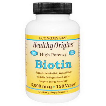 Healthy Origins, Biotin, High Potency, 5,000mcg, 150 Vcaps