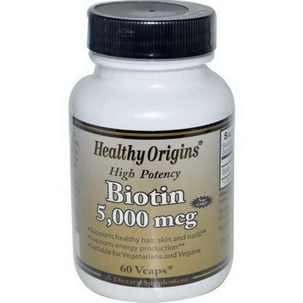Healthy Origins, Biotin, 5,000mcg, 60 Veggie Caps