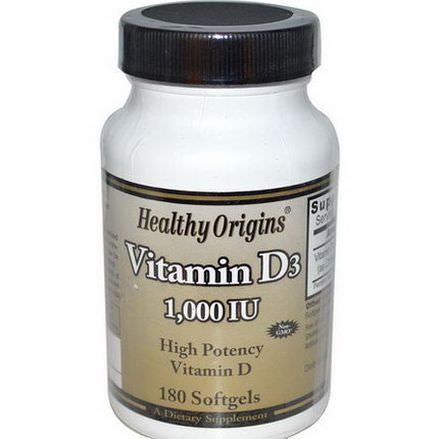 Healthy Origins, Vitamin D3, 1000 IU, 180 Softgels