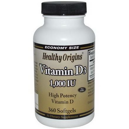 Healthy Origins, Vitamin D3, 1000 IU, 360 Softgels