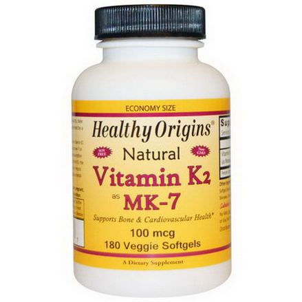 Healthy Origins, Vitamin K2 as MK-7, Natural, 100mcg, 180 Veggie Softgels