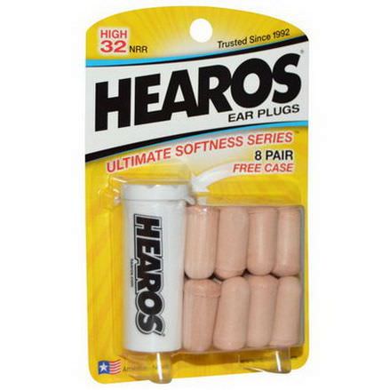 Hearos, Ear Plugs, Ultimate Softness Series, High 32 NRR, 8 Pair, Free Case