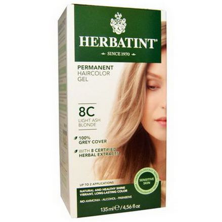 Herbatint, Permanent Haircolor Gel, 8C, Light Ash Blonde 135ml