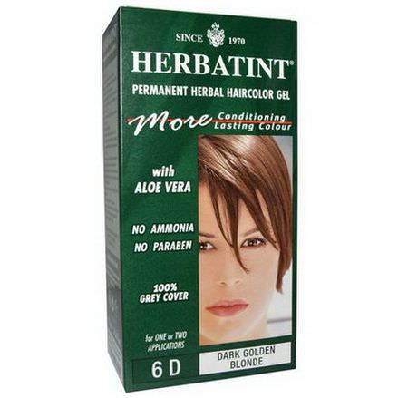 Herbatint, Permanent Herbal Haircolor Gel, 6D, Dark Golden Blonde 135ml