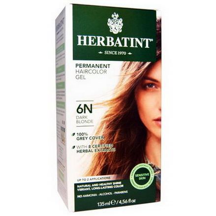Herbatint, Permanent Herbal Haircolor Gel, 6N, Dark Blonde 135ml