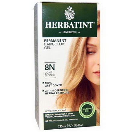 Herbatint, Permanent Haircolor Gel, 8N, Light Blonde 135ml