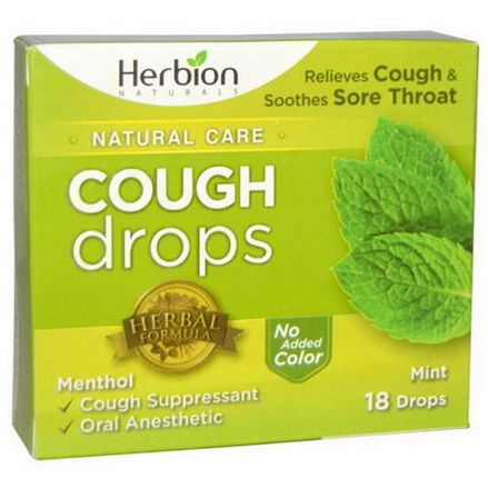 Herbion, Natural Care, Cough Drops, Mint, 18 Drops