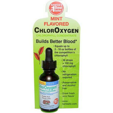 Herbs Etc. ChlorOxygen, Chlorophyll Concentrate, Alcohol Free, Mint Flavored 29.5ml
