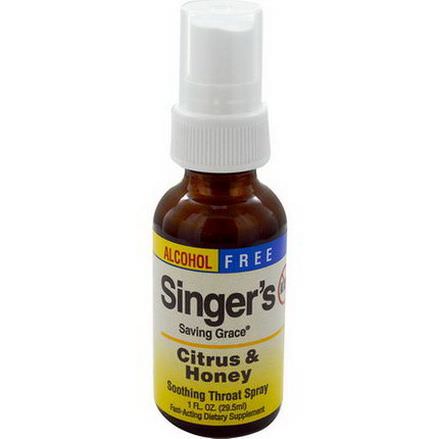 Herbs Etc. Singer's, Saving Grace, Soothing Throat Spray, Citrus&Honey, Alcohol Free 29.5ml