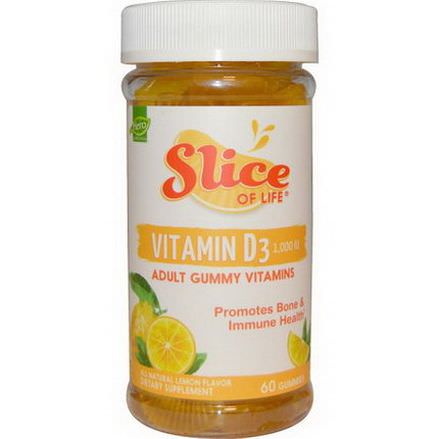 Hero Nutritional Products, Slice of Life, Vitamin D3, Adult Gummy Vitamins, Lemon Flavor, 1000 IU, 60 Gummies