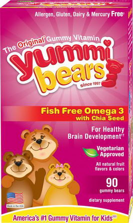 Hero Nutritional Products, Yummi Bears, Fish Free Omega 3 with Chia Seed, All Natural Fruit Flavors, 90 Gummy Bears