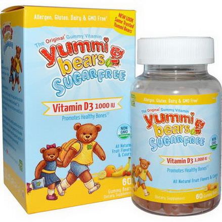 Hero Nutritional Products, Yummi Bears, Vitamin D3, Sugar Free, Fruit Flavors, 1000 IU, 60 Gummy Bears