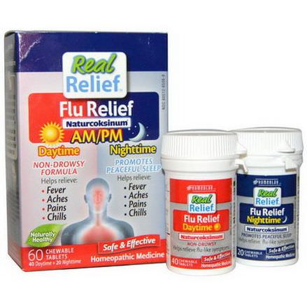 Homeolab USA, Real Relief, Flu Relief, Naturcoksinum, AM/PM, 60 Chewable Tablets