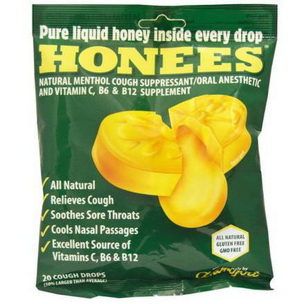 Honees, Honey Menthol Cough Suppressant, 20 Cough Drops