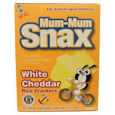 Hot Kid, Mum-Mum Snax, Rice Crackers, White Cheddar, 12 Packages.26 oz Each