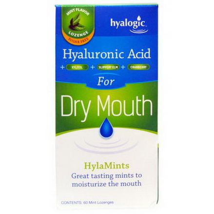 Hyalogic LLC, Hyaluronic Acid for Dry Mouth, HylaMints, Mint Flavor, 60 Lozenges