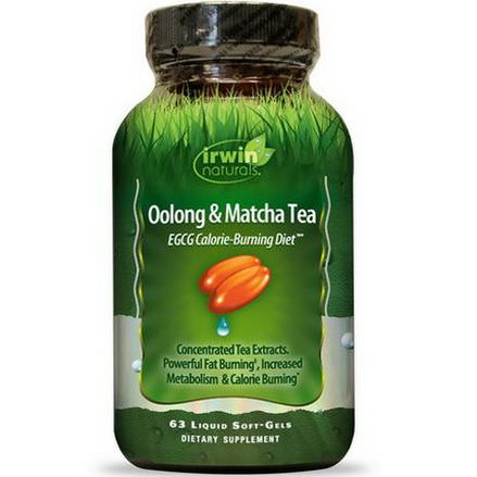 Irwin Naturals, Oolong&Matcha Tea, EGCG Calorie-Burning Diet, 63 Liquid Soft-Gels