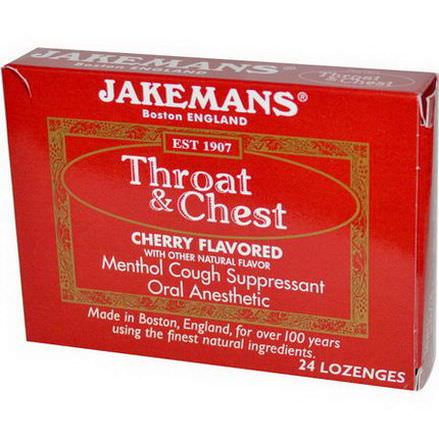 Jakemans, Throat&Chest, Cherry Flavored, 24 Lozenges