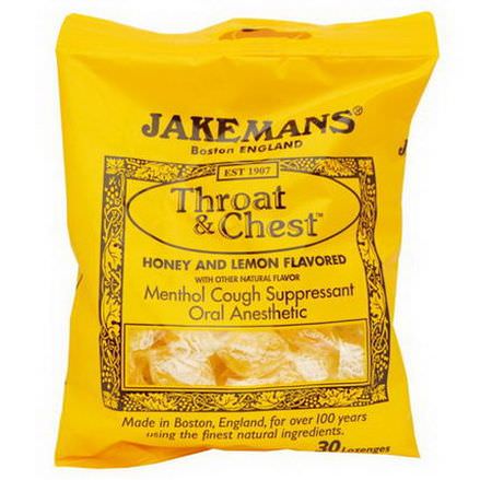 Jakemans, Throat&Chest, Honey and Lemon Flavored, 30 Lozenges