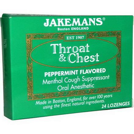Jakemans, Throat&Chest, Peppermint Flavored, 24 Lozenges