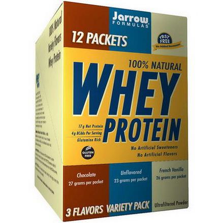 Jarrow Formulas, 100% Natural Whey Protein, 3 Flavors Variety Pack, 12 Packets