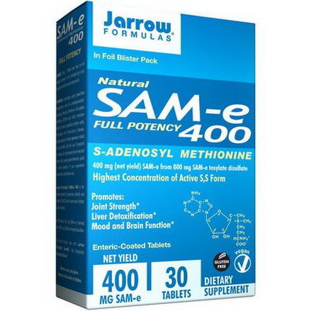 Jarrow Formulas, Natural SAM-e 400, 400mg, 30 Enteric-Coated Tablets