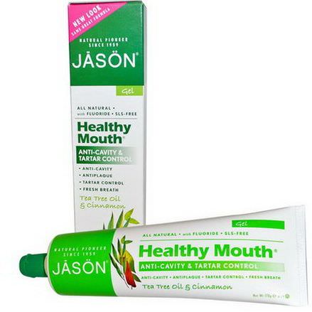 Jason Natural, Healthy Mouth, Anti-Cavity&Tartar Control Gel, Tea Tree Oil&Cinnamon 170g