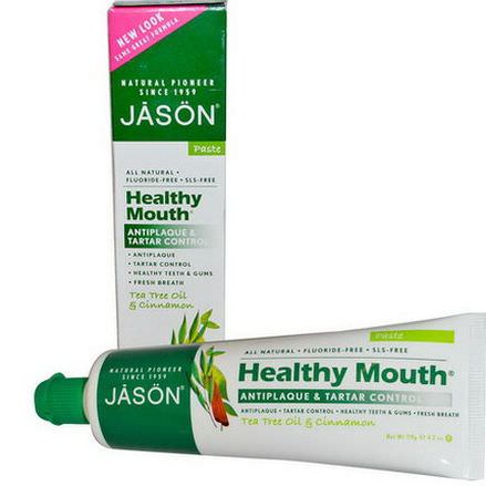 Jason Natural, Healthy Mouth, Antiplaque&Tartar Control Toothpaste, Tea Tree Oil&Cinnamon 119g