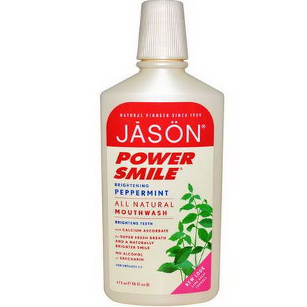 Jason Natural, Power Smile, All Natural Mouthwash, Brightening Peppermint 473ml