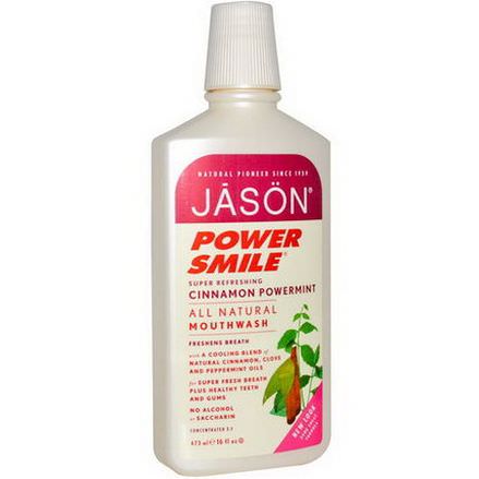 Jason Natural, Power Smile, All Natural Mouthwash, Cinnamon Powermint 473ml