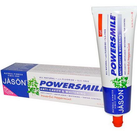 Jason Natural, PowerSmile, Anti-Cavity&Whitening Gel, Powerful Peppermint 170g