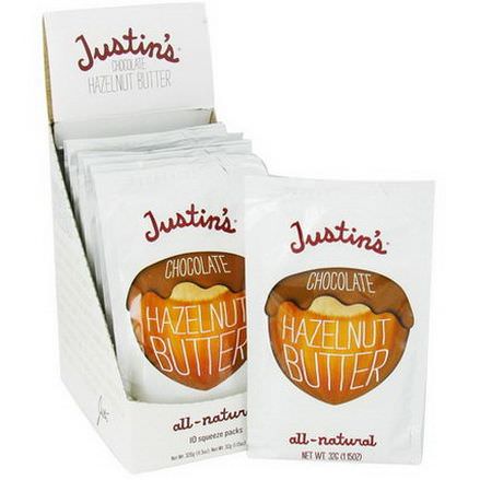 Justin's Nut Butter, Chocolate Hazelnut Butter Blend, 10 Squeeze Packs 32g Per Pack