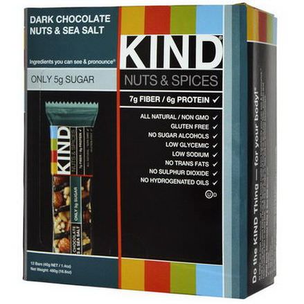 KIND Bars, KIND Bars, Nuts&Spices, Dark Chocolate Nuts&Sea Salt, 12 Bars 40g Each