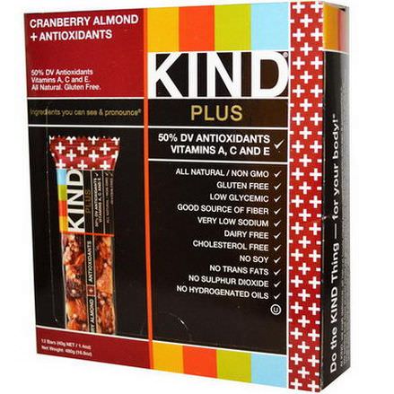 KIND Bars, Kind Plus, Cranberry Almond Antioxidants Bars, 12 Bars 40g Each