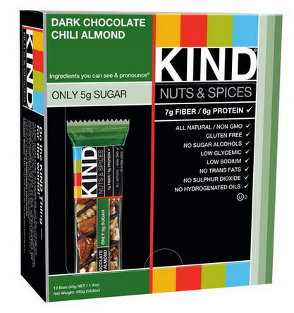 KIND Bars, Nuts&Spices, Dark Chocolate Chili Almond, 12 Bars 40g Each