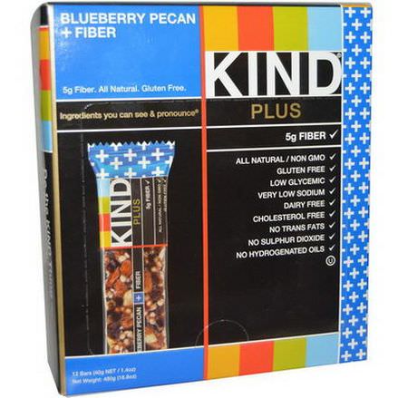 KIND Bars, Plus, Blueberry Pecan Fiber, 12 Bars 40g Each