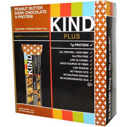 KIND Bars, Plus, Fruit&Nut Bars, Peanut Butter Dark Chocolate Protein, 12 Bars 40g Each