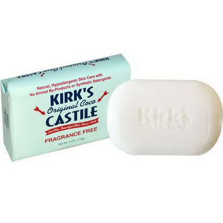 Kirk's, Original Coco Castile Bar Soap, Fragrance Free 113g