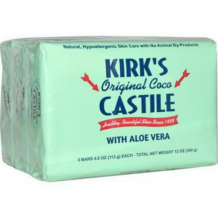 Kirk's, Original Coco Castile Bar Soap, with Aloe Vera, 3 Bars 113g Each